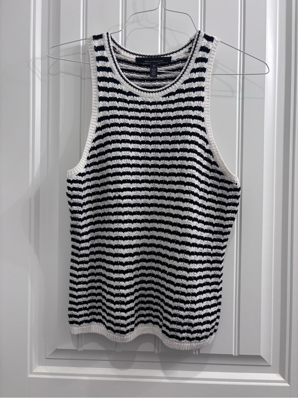 White House Black Market Black and White Striped Knit Tank Sweater